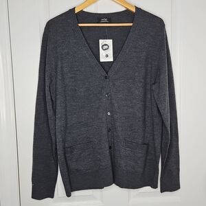 Lord & Taylor Womens Extra Fine Merino Cardigan XL Charcoal Gray Academia New
